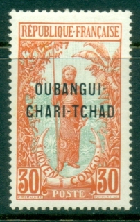 Ubangi-Shari-1915-22-Middle-Congo-Bakalois-Woman-Opt-OUBANGI-CHARI-TCHAD-30c-MLH