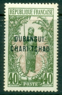 Ubangi-Shari-1915-22-Middle-Congo-Bakalois-Woman-Opt-OUBANGI-CHARI-TCHAD-40c-MLH