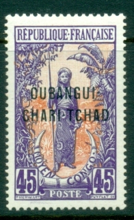 Ubangi-Shari-1915-22-Middle-Congo-Bakalois-Woman-Opt-OUBANGI-CHARI-TCHAD-45c-MLH_1