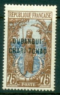 Ubangi-Shari-1915-22-Middle-Congo-Bakalois-Woman-Opt-OUBANGI-CHARI-TCHAD-75c-gum-toned-perfs-MLH