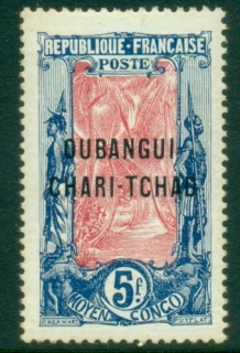 Ubangi-Shari-1915-22-Middle-Congo-Coconut-Grove-Opt-OUBANGI-CHARI-TCHAD-5f-gum-toned-perf-MLH