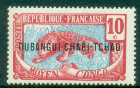 Ubangi-Shari-1915-22-Middle-Congo-Leopard-Opt-OUBANGI-CHARI-TCHAD-10c-MLH