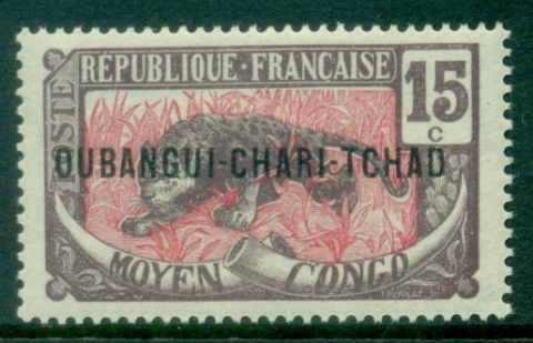 Ubangi-Shari-1915-22-Middle-Congo-Leopard-Opt-OUBANGI-CHARI-TCHAD-15c-MLH