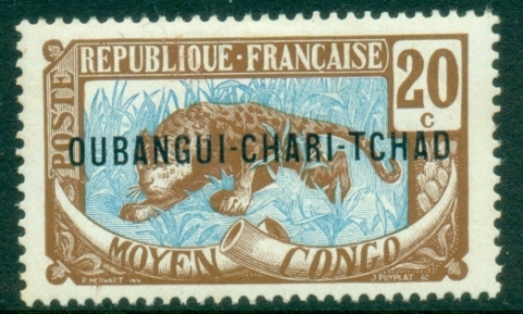 Ubangi-Shari-1915-22-Middle-Congo-Leopard-Opt-OUBANGI-CHARI-TCHAD-20c-MLH