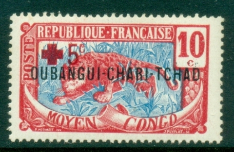 Ubangi-Shari-1916-Middle-Congo-Leopard-Opt-OUBANGI-CHARI-TCHAD-Red-Cross-MLH