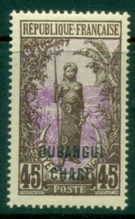 Ubangi-Shari-1922-Middle-Congo-Bakalois-Woman-Opt-OUBANGI-CHARI-45c-MLH