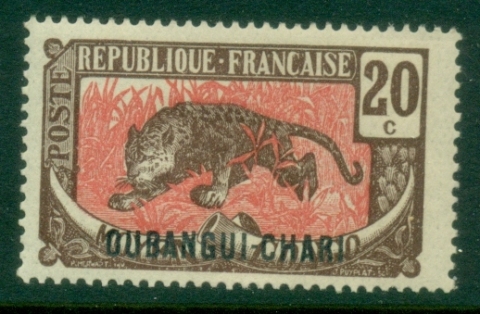 Ubangi-Shari-1922-Middle-Congo-Leopard-Opt-OUBANGI-CHARI-20c-MLH