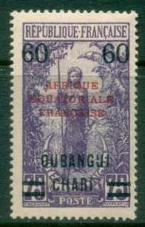 Ubangi-Shari-1924-33-Middle-Congo-Bakalois-Woman-Opt-Afrique-Equatorial-Francaise-60c-on-75c-MLH