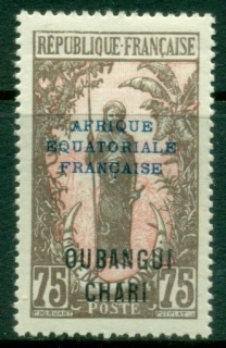 Ubangi-Shari-1924-33-Middle-Congo-Bakalois-Woman-Opt-Afrique-Equatorial-Francaise-75c-MLH