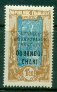 Ubangi-Shari-1924-33-Middle-Congo-Coconut-Grove-Opt-Afrique-Equatorial-Francaise-1.10f-MLH