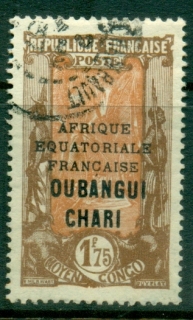 Ubangi-Shari-1924-33-Middle-Congo-Coconut-Grove-Opt-Afrique-Equatorial-Francaise-1.75f-FU