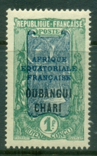 Ubangi-Shari-1924-33-Middle-Congo-Coconut-Grove-Opt-Afrique-Equatorial-Francaise-1f-B-MLH