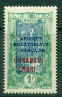 Ubangi-Shari-1924-33-Middle-Congo-Coconut-Grove-Opt-Afrique-Equatorial-Francaise-1f-R-MLH