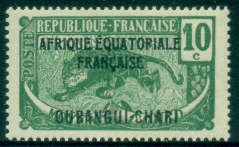 Ubangi-Shari-1924-33-Middle-Congo-Leopard-Opt-Afrique-Equatorial-Francaise-10c-MLH