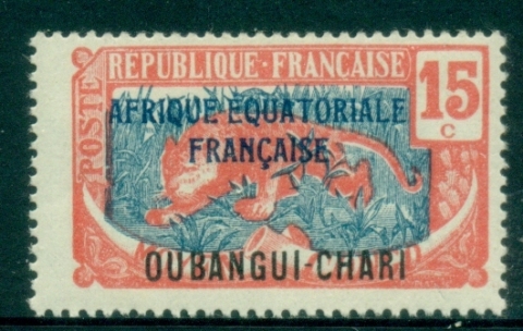 Ubangi-Shari-1924-33-Middle-Congo-Leopard-Opt-Afrique-Equatorial-Francaise-15c-MLH