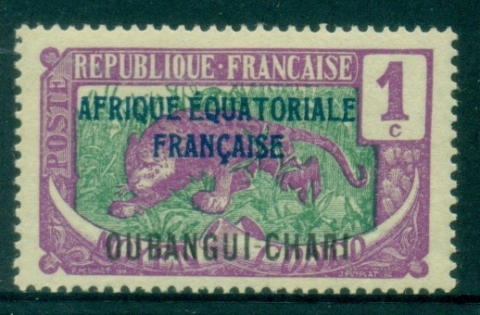 Ubangi-Shari-1924-33-Middle-Congo-Leopard-Opt-Afrique-Equatorial-Francaise-1c-MLH