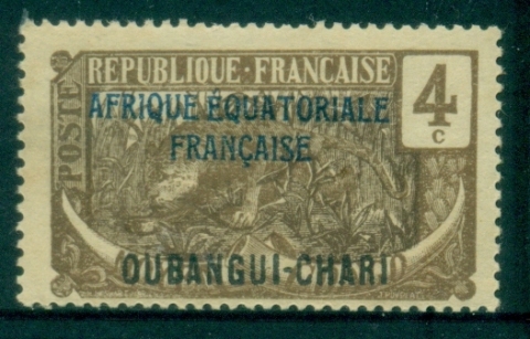 Ubangi-Shari-1924-33-Middle-Congo-Leopard-Opt-Afrique-Equatorial-Francaise-4c-MLH