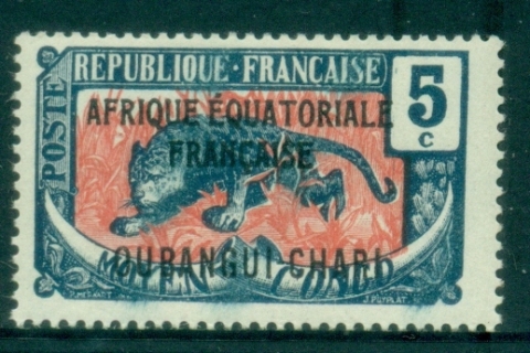 Ubangi-Shari-1924-33-Middle-Congo-Leopard-Opt-Afrique-Equatorial-Francaise-5c-MLH