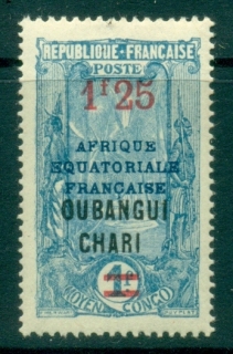 Ubangi-Shari-1925-26-Middle-Congo-Coconut-Grove-Opt-Afrique-Equatorial-Francaise-1.25f-on-1fr-MLH