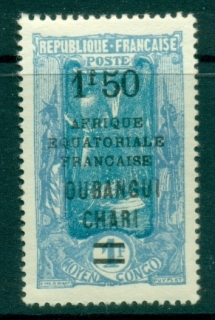 Ubangi-Shari-1927-Middle-Congo-Coconut-Grove-Opt-Afrique-Equatorial-Francaise-1.50f-on-1f-MLH