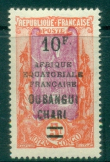 Ubangi-Shari-1927-Middle-Congo-Coconut-Grove-Opt-Afrique-Equatorial-Francaise-10f-on-5f-MLH