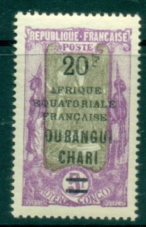 Ubangi-Shari-1927-Middle-Congo-Coconut-Grove-Opt-Afrique-Equatorial-Francaise-20f-on-5f-MLH