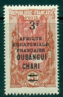 Ubangi-Shari-1927-Middle-Congo-Coconut-Grove-Opt-Afrique-Equatorial-Francaise-3f-on-5f-MLH