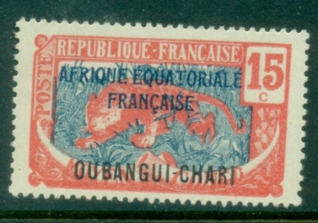 Ubangi-Shari-1924-33-Middle-Congo-Leopard-Opt-Afrique-Equatorial-Francaise-15c-MLH