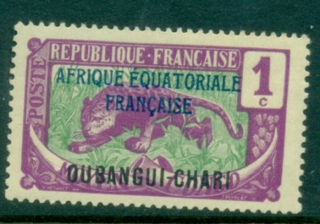Ubangi-Shari-1924-33-Middle-Congo-Leopard-Opt-Afrique-Equatorial-Francaise-1c-MLH