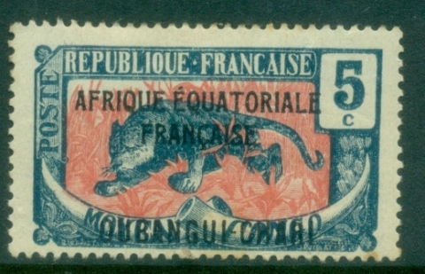 Ubangi-Shari-1924-33-Middle-Congo-Leopard-Opt-Afrique-Equatorial-Francaise-5c-MLH
