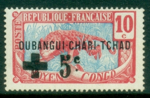 Ubangi-Shari-1915-16-Middle-Congo-Leopard-Opt-OUBANGI-CHARI-TCHAD-10c-Red-Cross-5c-MLH