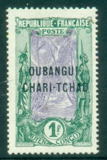 Ubangi-Shari-1915-22-Middle-Congo-Coconut-Grove-Opt-OUBANGI-CHARI-TCHAD-1f-MLH