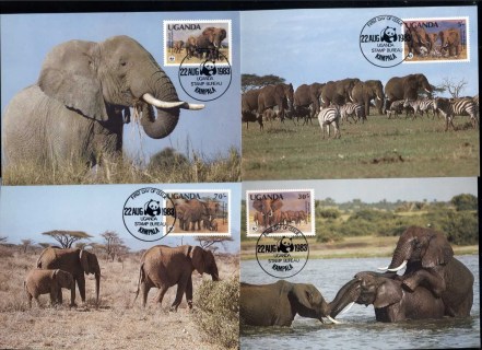 Uganda-1983 WWF African Elephants 4xMaxicard