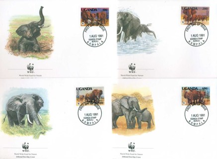 Uganda-1991 WWF African Elephant 4x FDC