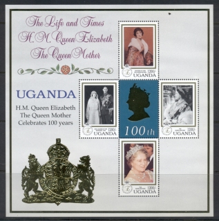 Uganda-1999-Queen-Mother-100th-Birthday-MS4-MUH