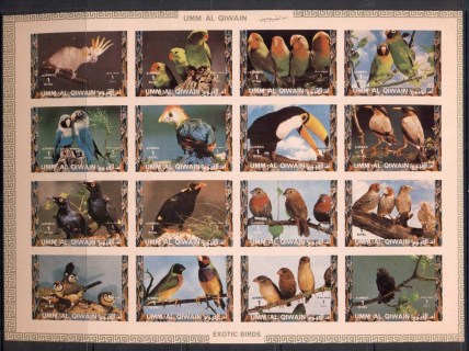 Umm-Al-Qiwain-1972-Mi1402-1417B-Birds-Parrots-Finches-IMPERF-sheetlet-MUH