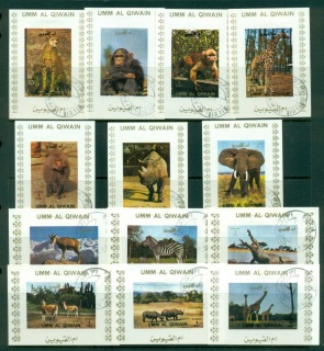 Umm-al-Qiwain-1972-Mi1002-1015-Wild-Animal-13-16xDLMS-White-Imperf-CTO