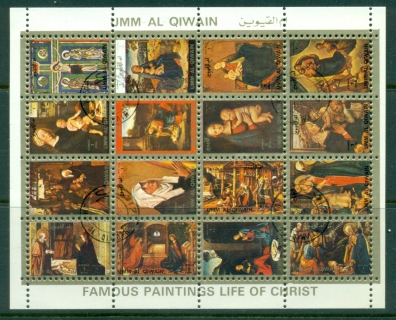 Umm-al-Qiwain-1972-Mi1178-1193-Life-of-Christ-Paintings-II-sheetlet-small-size-CTO