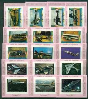 Umm-al-Qiwain-1972-Mi1274-1289-Aeroplanes-Old-New-Pink-IMPERF-16xDLMS-MLH