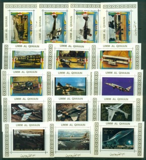 Umm-al-Qiwain-1972-Mi1274-1289-Aeroplanes-Old-New-White-Perf-16xDLMS-MLH