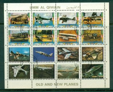 Umm-al-Qiwain-1972-Mi1290-1235-Aeroplanes-Old-New-small-size-sheetlet-CTO