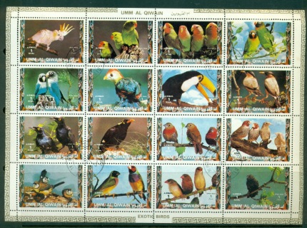 Umm-al-Qiwain-1972-Mi1402-1417-Birds-II-sheetlet-CTO