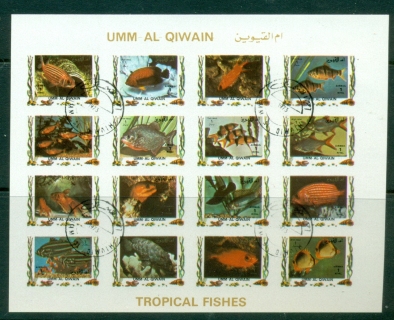 Umm-al-Qiwain-1972-Mi1482-1497-Tropical-Fish-II-small-size-sheetlet-IMPERF-CTO