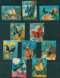 Umm-al-Qiwain-1972-Mi1624-1633-Flowers-Butterflies-Plastic-coated-3D-10v-MLH