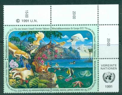 UN-Vienna-1991-Economic-Commission-Birds-Blk-4-MUH-lot40943