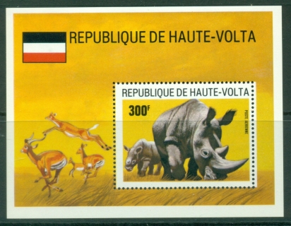 Upper-Volta-1973-Airmail-African-Wildlife-Rhinoceros-MS-MUH
