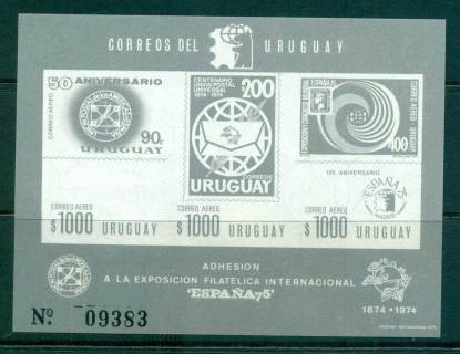 Uruguay-1975-UPU-Centenary-Espana-75-Grey-print-MS-MUH-lot56346