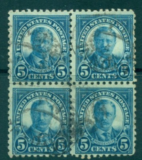 USA-1923-26-Sc586-5c-Roosevelt-P10-RotaryBlk-4-FU-lot67894