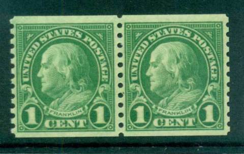 USA-1923-29-Sc597-1c-Franklin-Coil-Perf-10-vert-Rotary-line-pr-MLH-lot68070