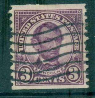 USA-1923-29-Sc600-3c-Lincoln-Coil-Perf-10-vert-Rotary-FU-lot68092